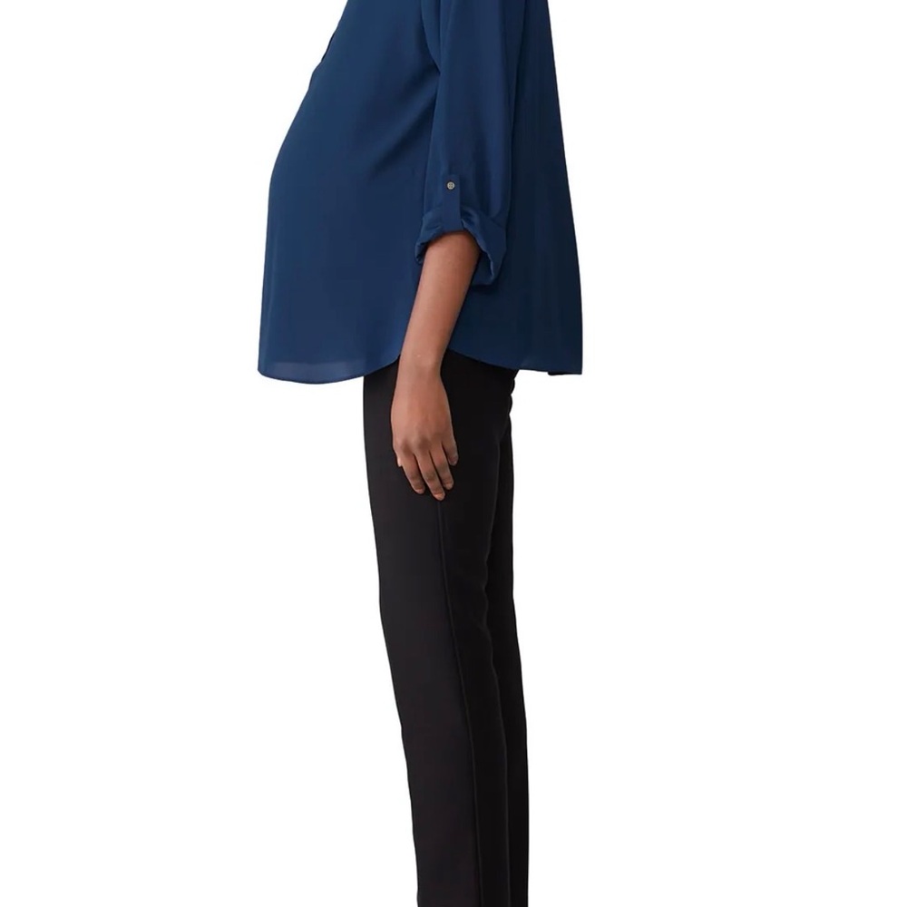 Amanda Uprichard Maternity Henley Scoop Neck Top Medium Navy Blue - Picture 3 of 8